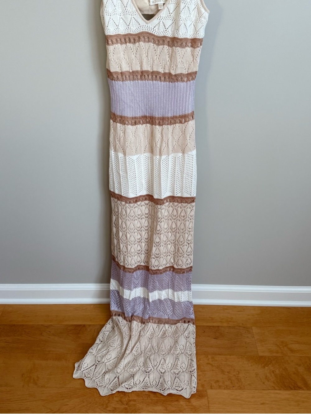 Torn by Ronny Kobo Adriana Striped Ribbed Sheath Maxi Dress Size Small Neutral - Picture 5 of 9
